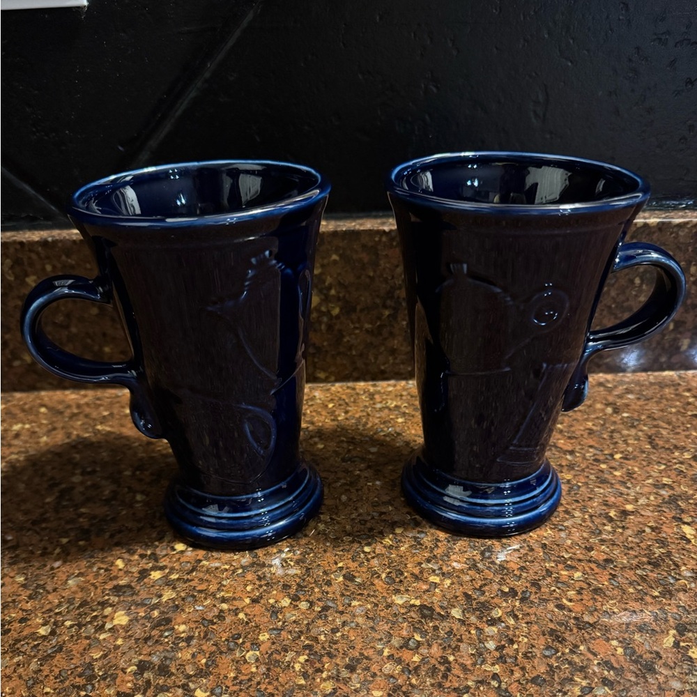 Homer Laughlin Fiesta Cobalt Blue Latte Pedestal Coffee HLC Embossed 6" Mugs